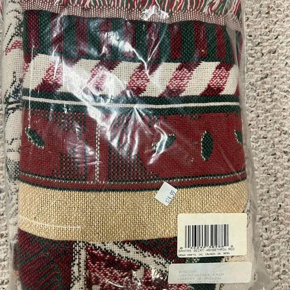 Christmas Santa Goodwin Weavers Throw Blanket 58" x 48" 100% Cotton Afghan USA - Picture 7 of 9